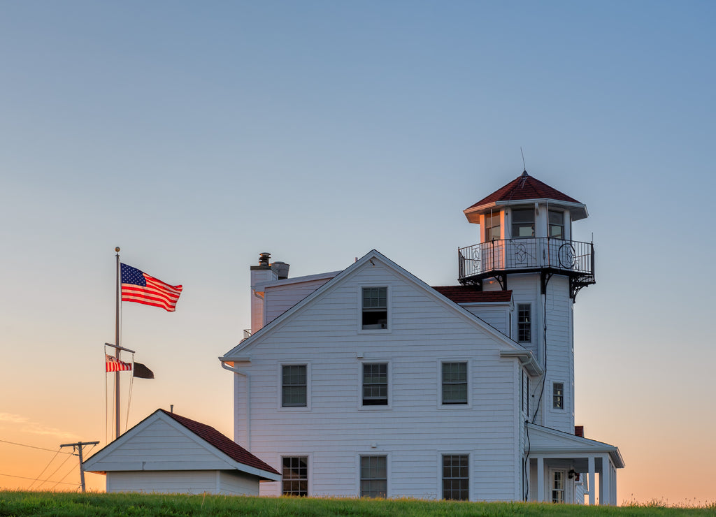 The Point Judith lighthouse near Rose Nulman Park, Rhode Island, USA