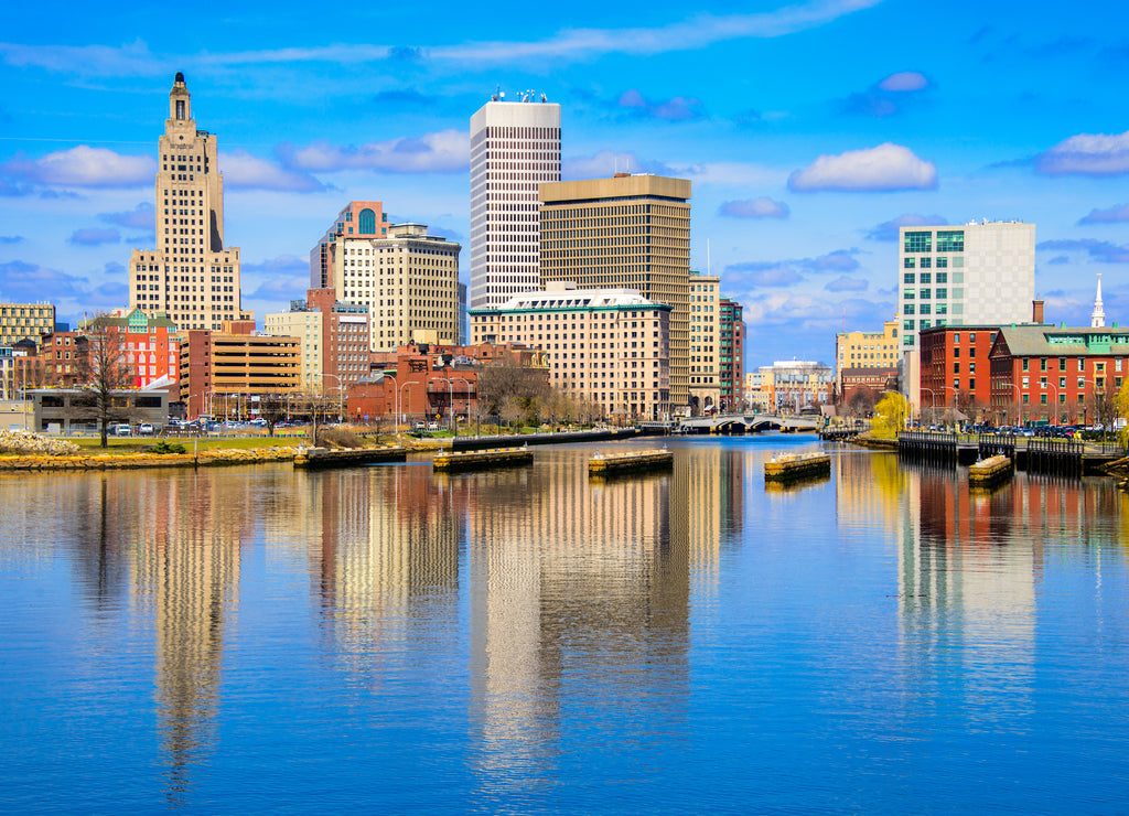 Providence, Rhode Island, USA city skyline on the river