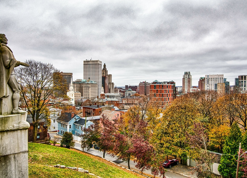 Providence rhode island skyline on a cloudy gloomy day