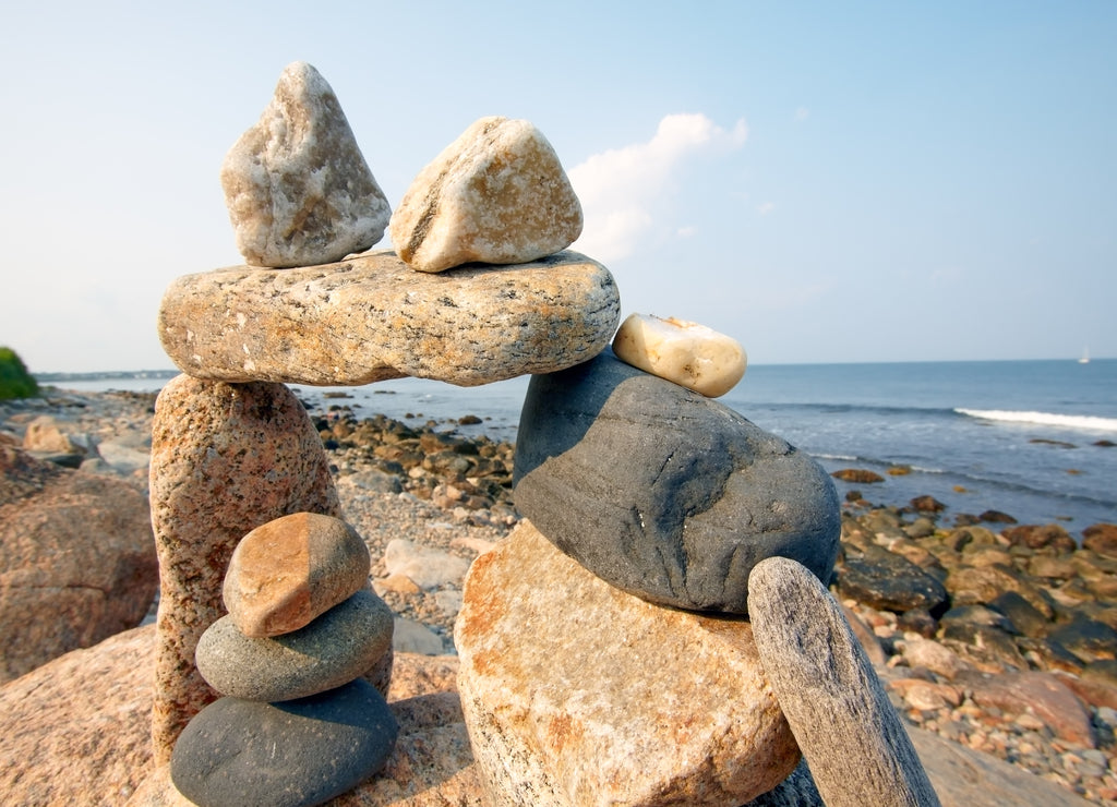 Sunset view of rocky Rhode Island sea shore