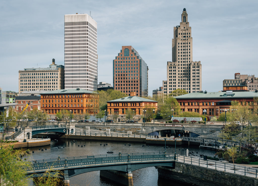 The Providence River and buildings in downtown Providence, Rhode Island