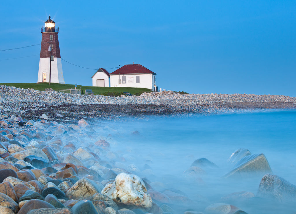 Point Judith lighthouse. Famous Rhode Island Lighthouse at dusk
