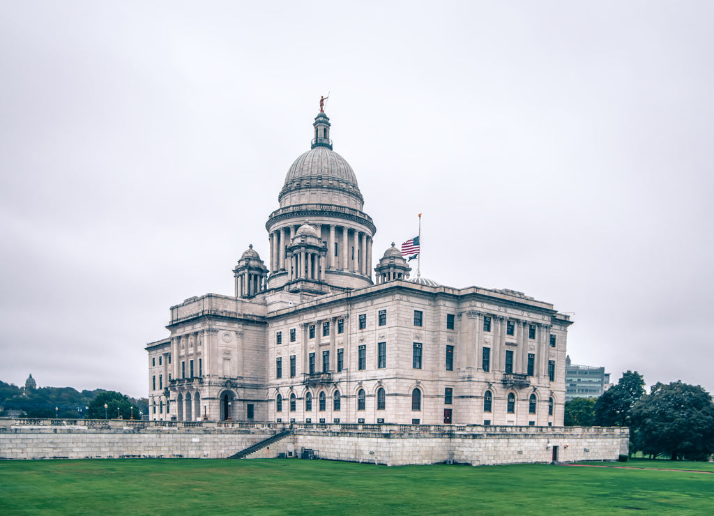 Rhode Island state capitol building on cloudy day