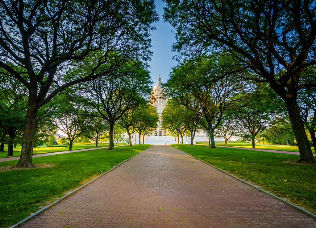 Walkway and trees in front of the Rhode Island State House