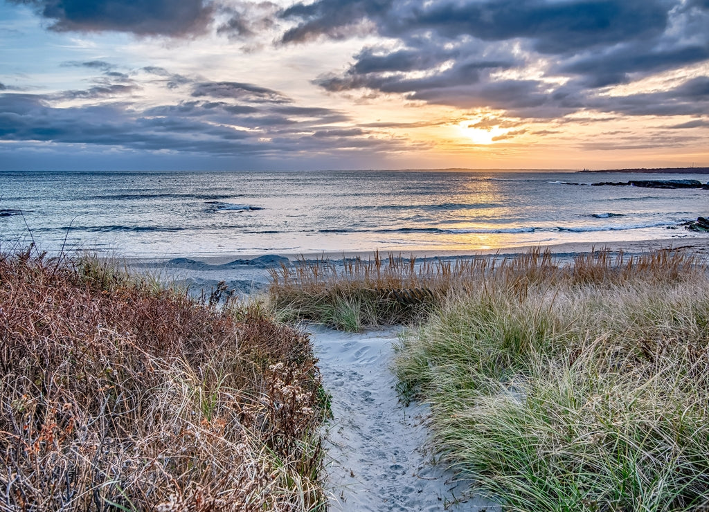 Sunset in newport rhode island at castle hill lighthouse