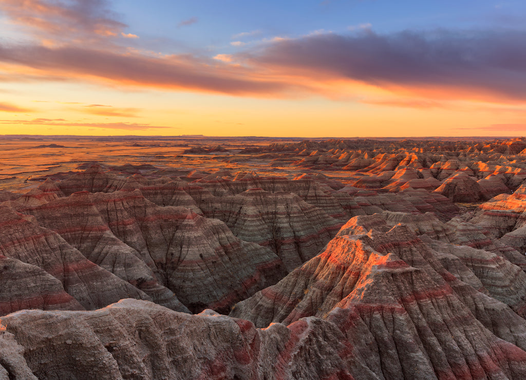 The sun rises over Badlands National Park, South Dakota