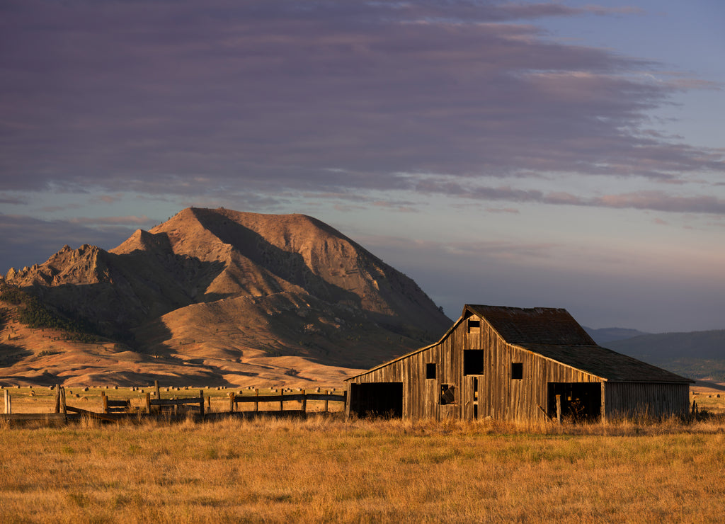 Old barn in front of Bear Butte from Nine Mile Road near Sturgis, South Dakota
