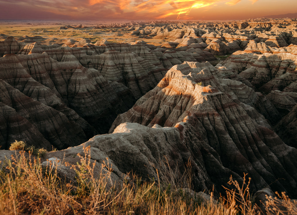 Mesmerizing view of Badlands National Park in South Dakota during a beautiful sunset