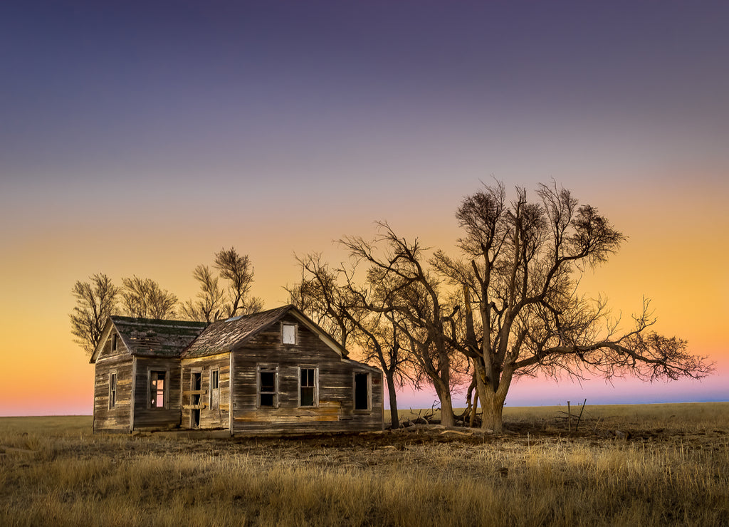 Ellis County, Kansas USA - Abandoned Wooden House in the Midwest Prairie