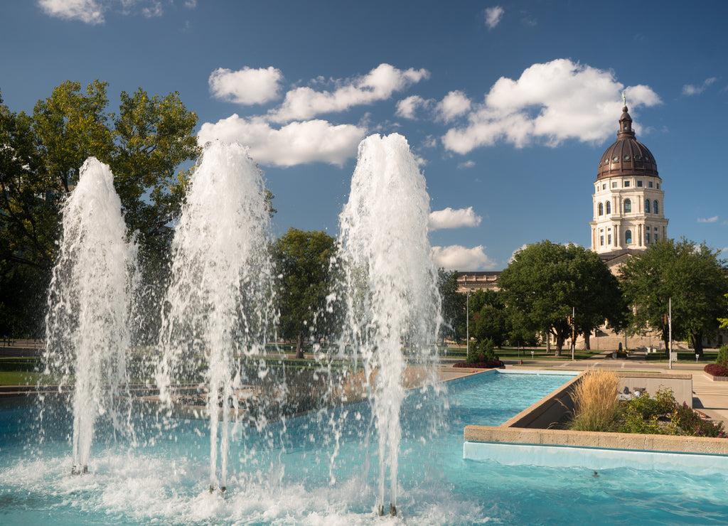 Topeka Kansas Capital Capitol Building Fountains Downtown City Skyline