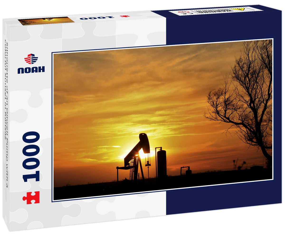 Silhouette of an Oilwell Pump with a colorful Sunset in Kansas