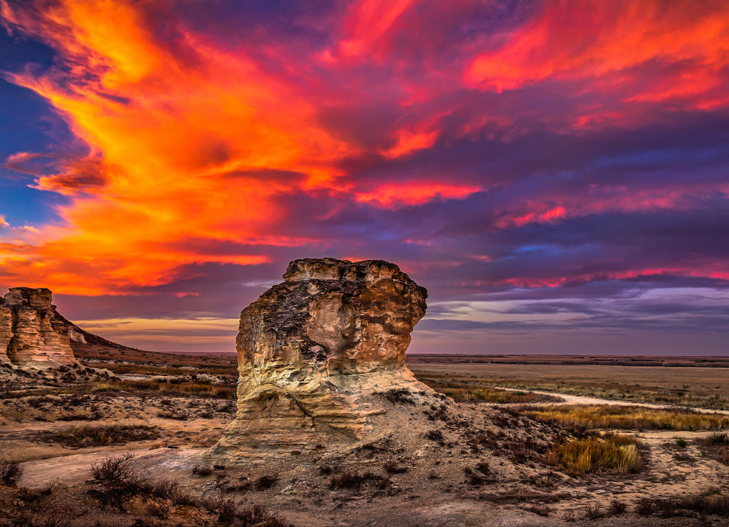 Castle Rock State Park, Kansas USA - Skies Ablaze over Kansas Prairie