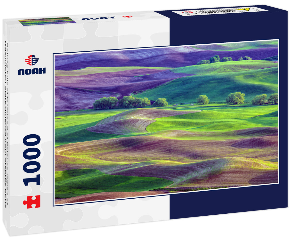 Rolling hills of farmland of Palouse region of Washington State America from Steptoe Butte