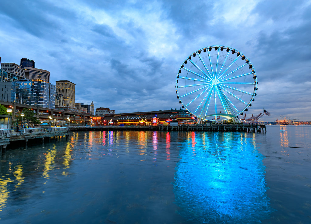 Seattle skyline, waterfront and great wheel, Washington