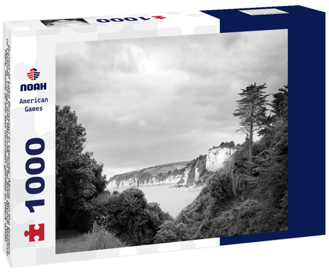 Noah Jigsaw Puzzle Sunset at Lake Bunyonyi in Uganda, Africa, on the borders of Uganda, Congo and Rwanda, not far from Bwindi National Park, home of the last mountain gorillas in black white 1000 pieces