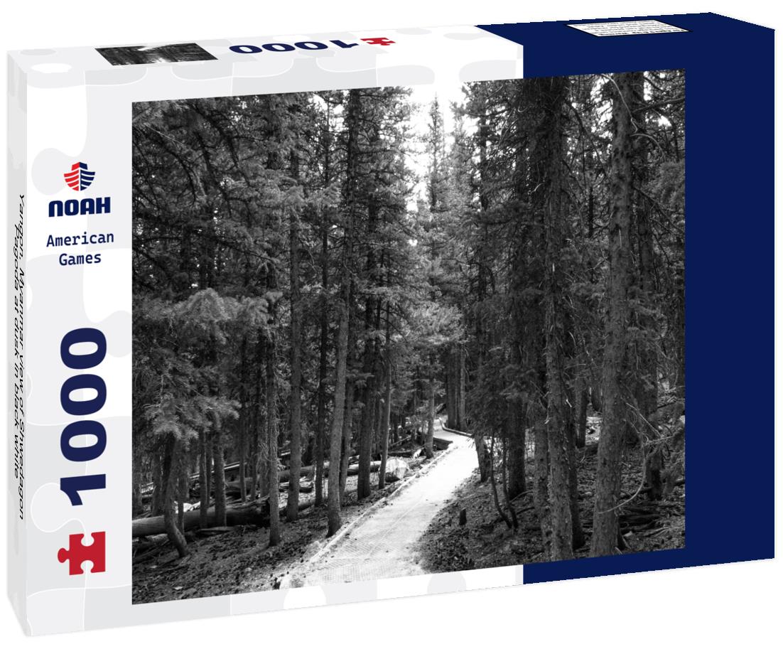 Noah Jigsaw Puzzle Yangon, Myanmar view of Shwedagon Pagoda at dusk in black white 1000 pieces