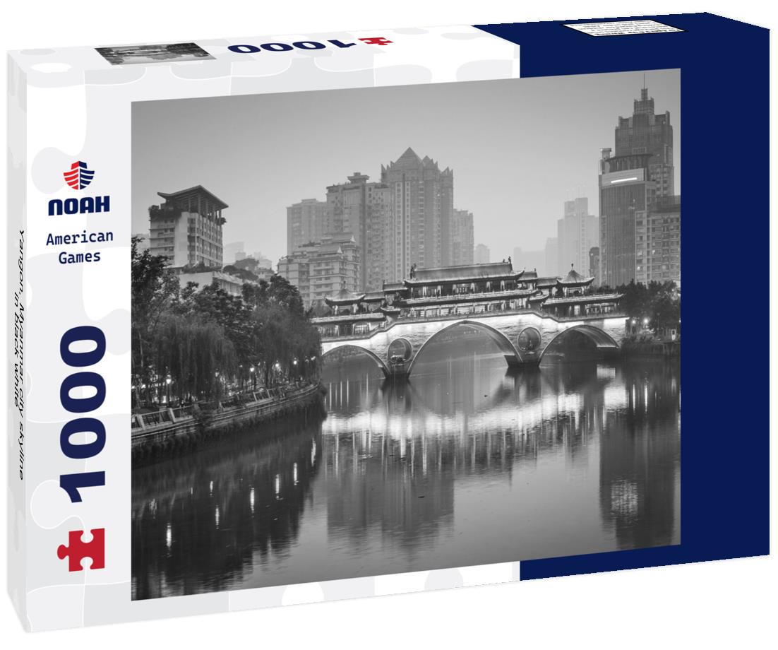 Noah Jigsaw Puzzle Yangon, Myanmar city skyline in black white 1000 pieces