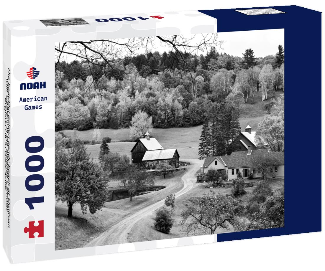 Noah Jigsaw Puzzle The beautiful golden sandy beach at Gwithian with Godrevy in the distance Cornwall England UK in black white 1000 pieces