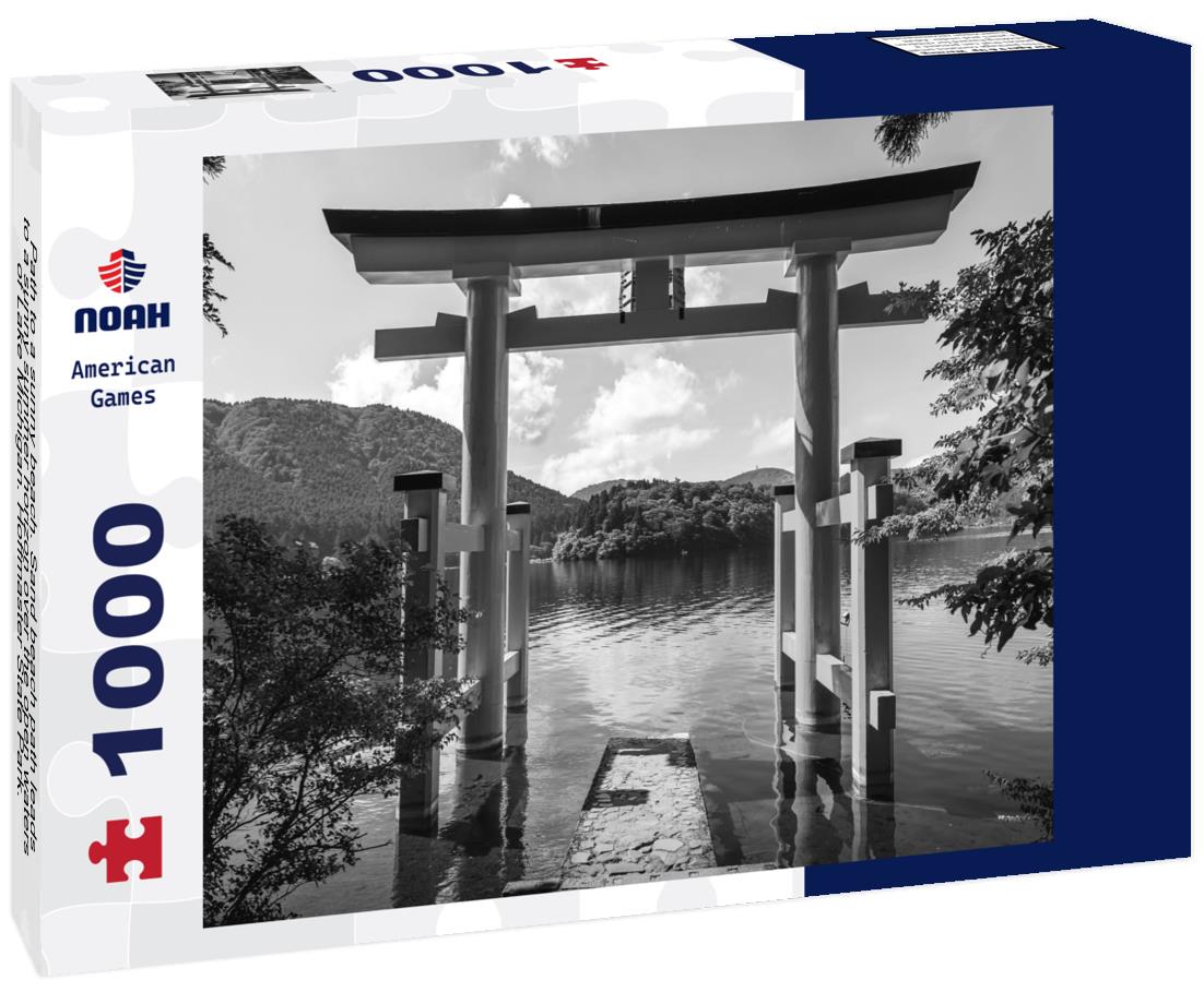 Noah Jigsaw Puzzle Path to a sunny beach. Sand beach path leads to a sunny summer horizon over the open waters of Lake Michigan. Hoffmaster State Park. Muskegon, Michigan in black white 1000 pieces