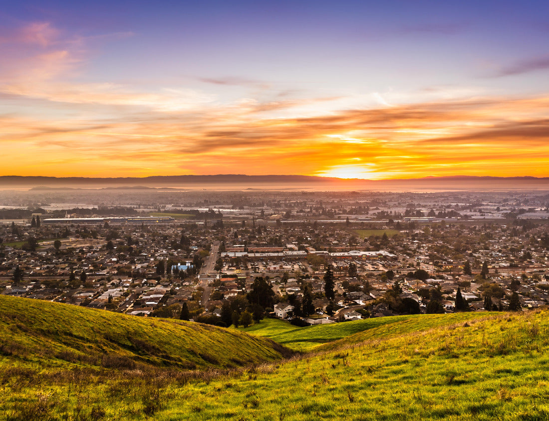 Noah Jigsaw Puzzle Sunset view of residential and industrial areas in East San Francisco Bay Area; green hills visible in the foreground; Hayward, California 1000 pieces
