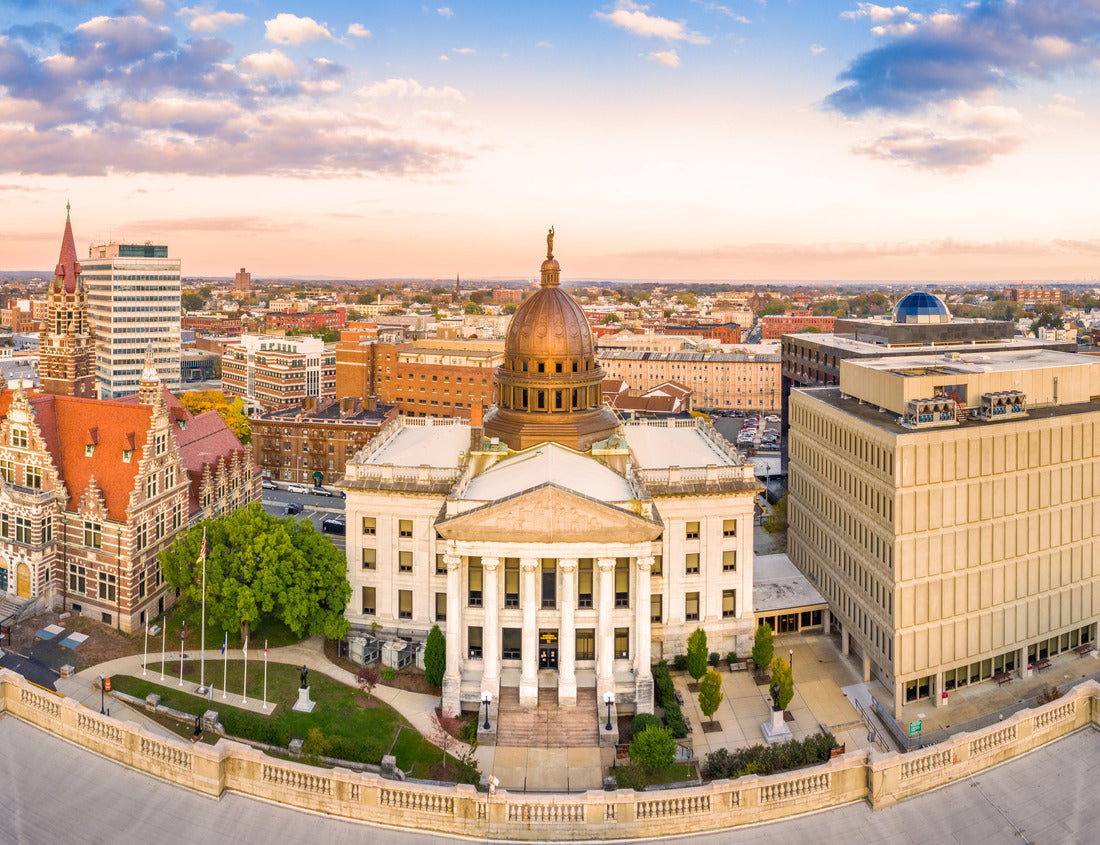 Noah Jigsaw Puzzle Aerial view of Paterson, NJ at sunset. Three public buildings dominate the skyline: Passaic County Court House Annnex, Historic Court and Passaic County Superior Court 1000 pieces