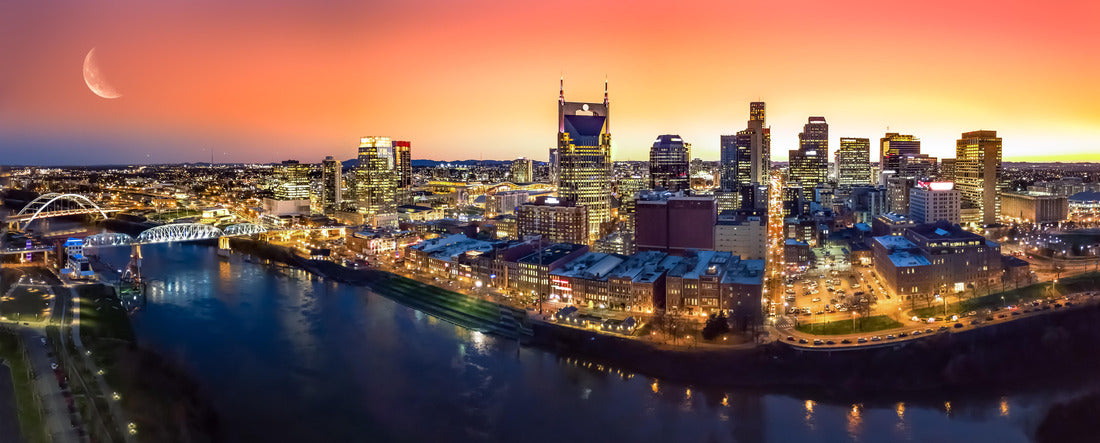 Nashville skyline with moon 2000pc Panoramic Puzzle