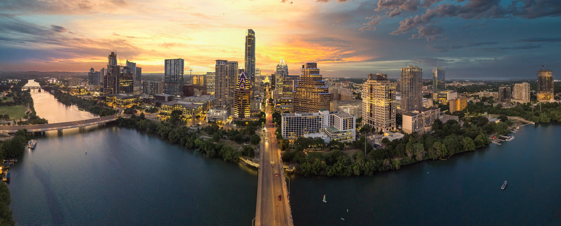 Austin Texas skyline with sunset 2000pc Panoramic Puzzle