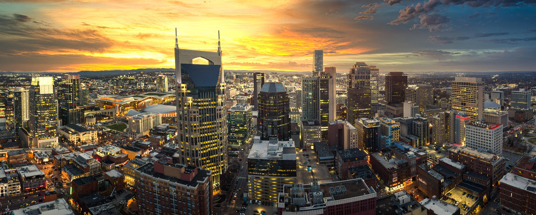 Skyline of nashville with sunset 2000pc Panoramic Puzzle