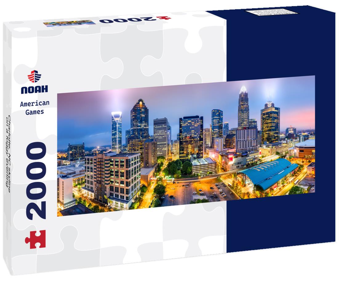 Charlotte, NC skyline on a foggy evening 2000pc Panoramic Puzzle