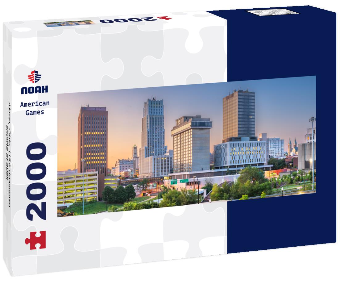 Akron, Ohio, USA downtown skyline at dusk 2000pc Panoramic Puzzle