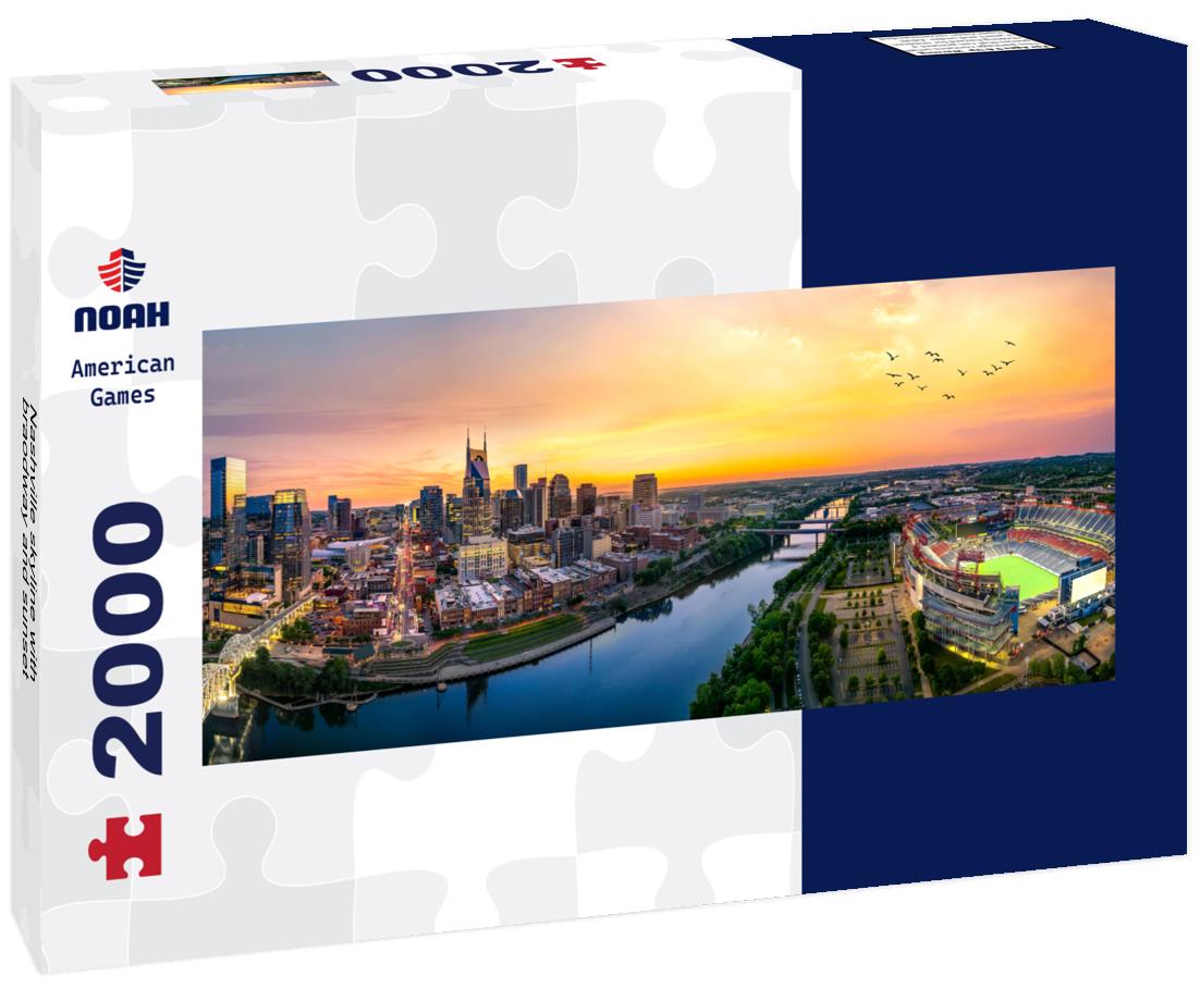 Nashville skyline with braodway and sunset 2000pc Panoramic Puzzle