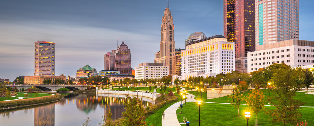 Columbus, Ohio, USA Skyline on the river at dusk 2000pc Panoramic Puzzle