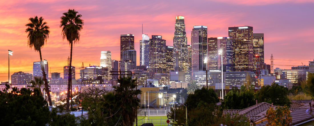 Los Angeles skyline in the city center at sunset 2000pc Panoramic Puzzle