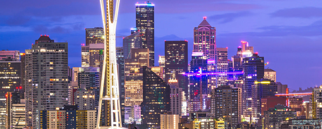 Seattle, Washington, USA downtown skyline at night 2000pc Panoramic Puzzle