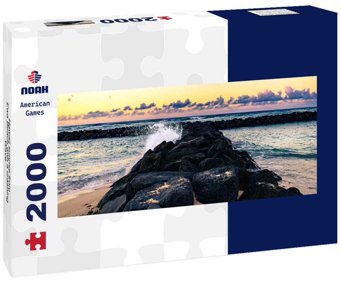 Hawaii sunrise from Ewa Beach with a crashing Wave 2000pc Panoramic Puzzle