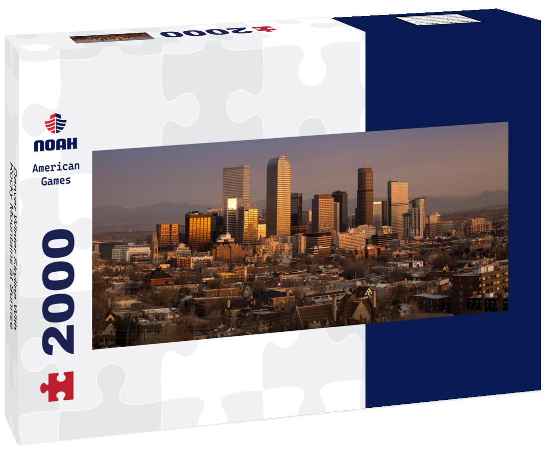 Denver Winter Skyline With Rocky Mountains at Sunrise 2000pc Panoramic Puzzle