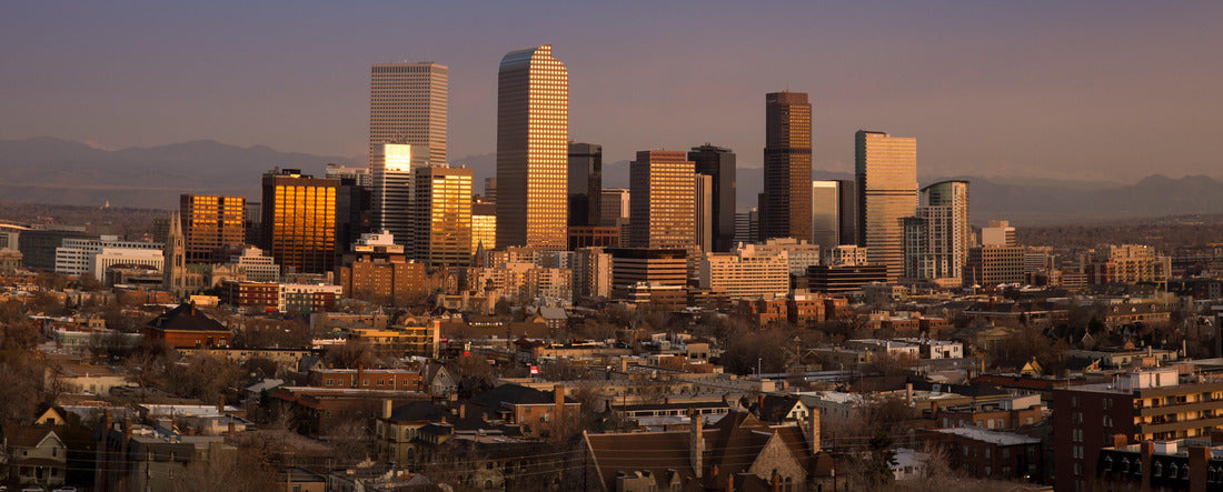 Denver Winter Skyline With Rocky Mountains at Sunrise 2000pc Panoramic Puzzle