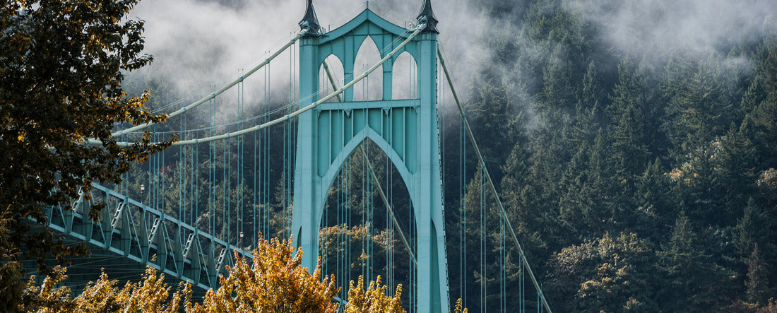 St. Johns Bridge in Portland, OR on an autumn morning 2000pc Panoramic Puzzle