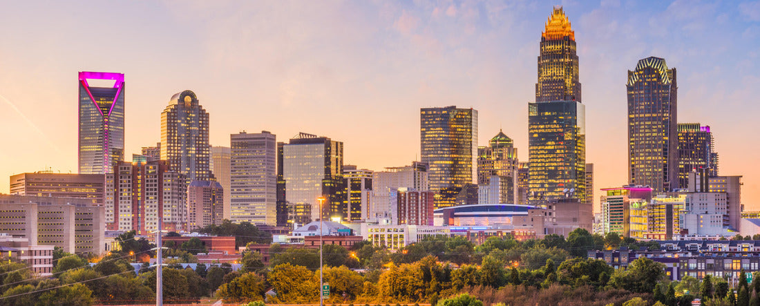 Charlotte, North Carolina, USA uptown skyline at dusk 2000pc Panoramic Puzzle
