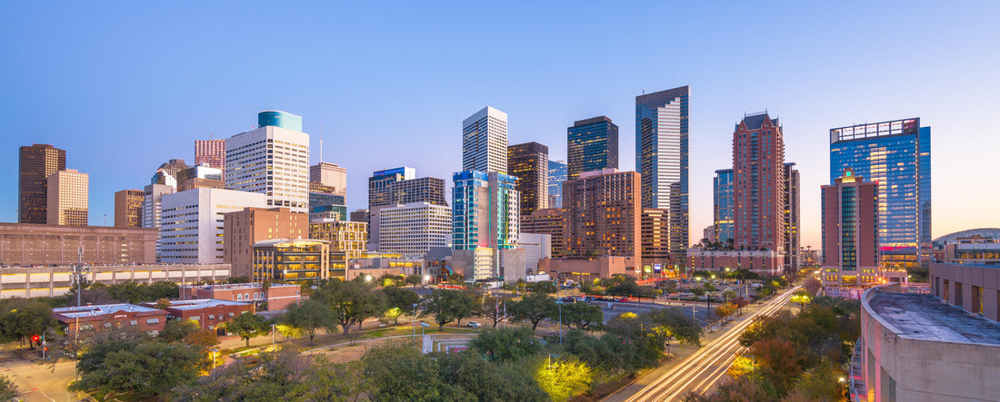 Houston, Texas, USA Downtown park and skyline at dusk 2000pc Panoramic Puzzle