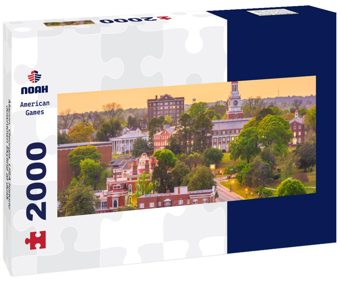 Macon, Georgia, USA historic downtown skyline at dusk 2000pc Panoramic Puzzle