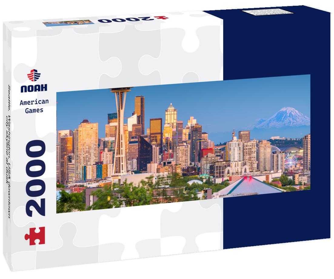 Seattle, Washington, USA downtown city skyline at dusk 2000pc Panoramic Puzzle