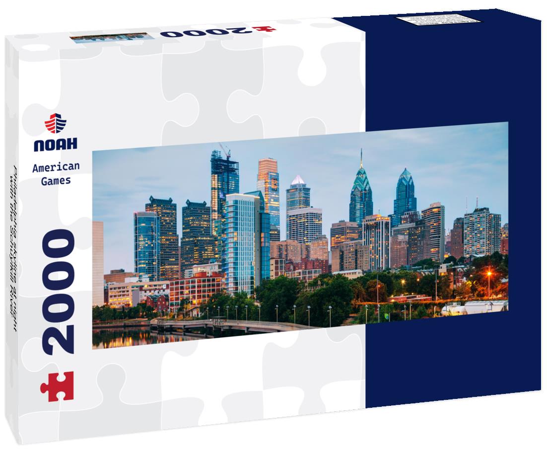 Philadelphia skyline at night with the Schuylkill River 2000pc Panoramic Puzzle