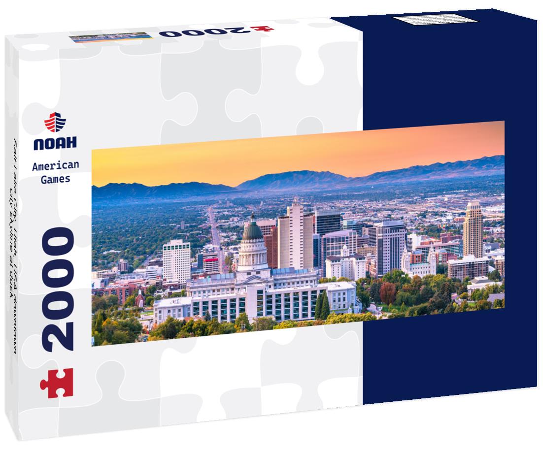 Salt Lake City, Utah, USA downtown city skyline at dusk 2000pc Panoramic Puzzle