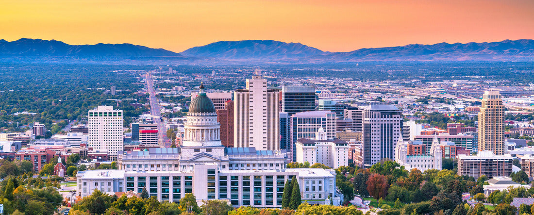 Salt Lake City, Utah, USA downtown city skyline at dusk 2000pc Panoramic Puzzle