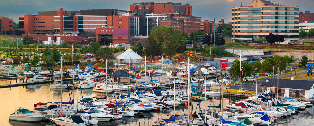 Erie, Pennsylvania, USA downtown on the bayfront at dusk 2000pc Panoramic Puzzle