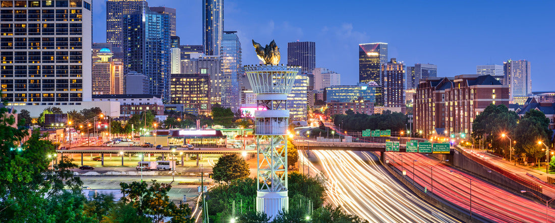 Atlanta, Georgia, USA downtown skyline over Interstate 85 2000pc Panoramic Puzzle