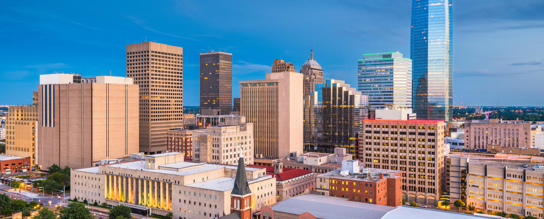 Oklahoma City, Oklahoma, USA downtown skyline at twilight 2000pc Panoramic Puzzle