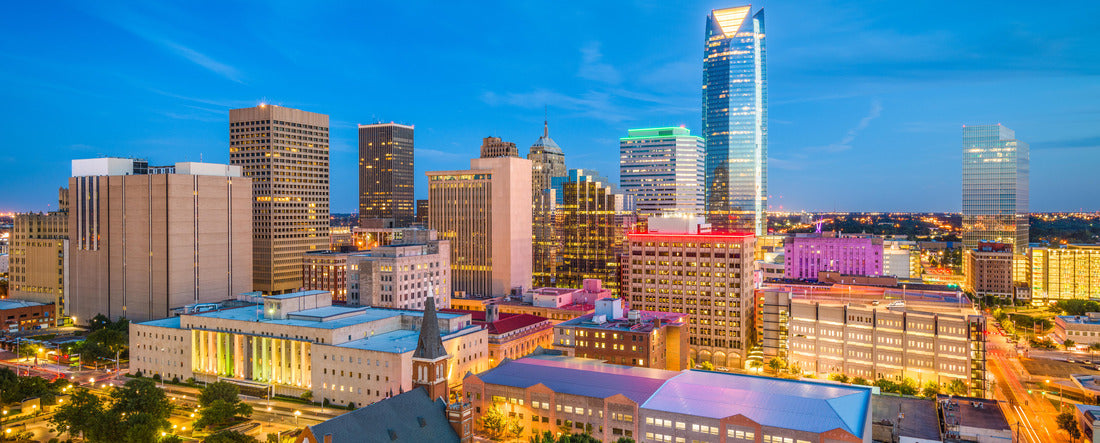 Oklahoma City, Oklahoma, USA downtown skyline at twilight 2000pc Panoramic Puzzle