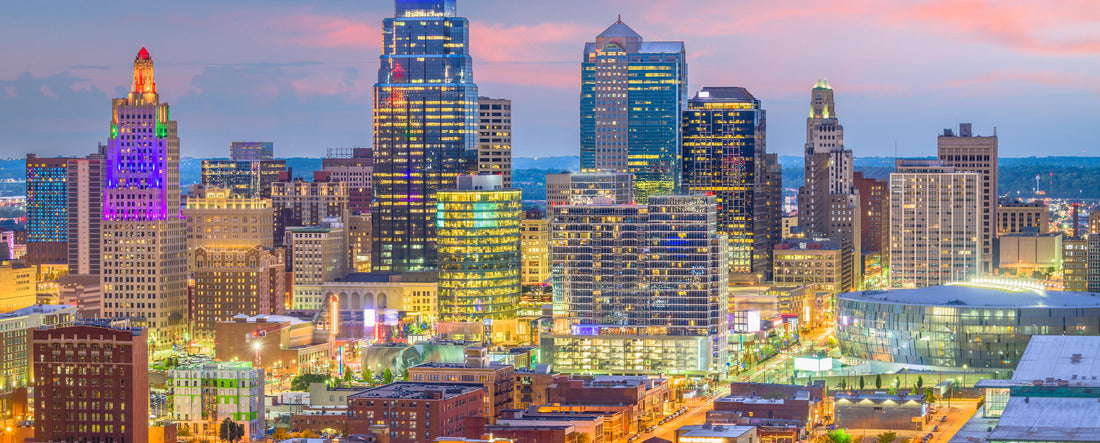 Kansas City, Missouri, USA downtown cityscape at twilight 2000pc Panoramic Puzzle